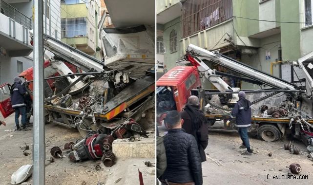 Urfa’da boom lift aracı kontrolden çıktı! Motosiklet sürücüsü kıl payı kurtuldu!