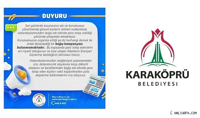 Karaköprü Belediyesi'nden Dolandırıcılık Uyarısı