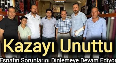 Trafik Kazasını Atlattı, Kolu Sargılı Hâlde Esnafı Ziyaret Etti