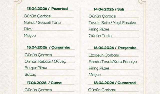 Viranşehir Kent Lokantası Haftalık Menüsü Açıklandı